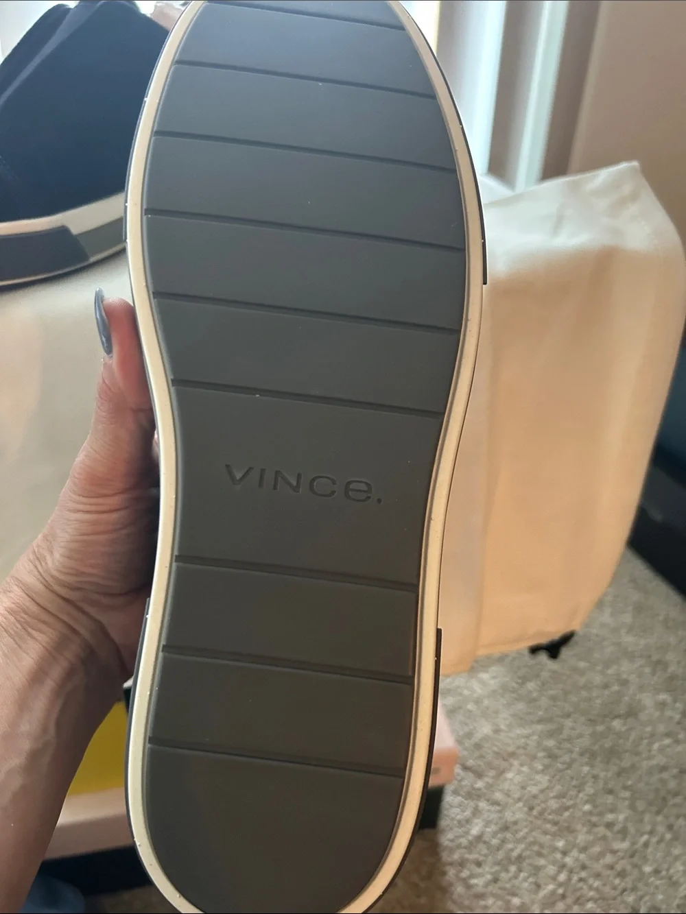 Vince Men’s Slip-On Sneakers in Navy with White Trim